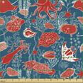 thumbnail image 2 of Ambesonne Nautical Fabric by the Yard Upholstery, Seaweeds Sea Animals Art, 2 Yards, Scarlet and Dark Sky Blue, 2 of 5