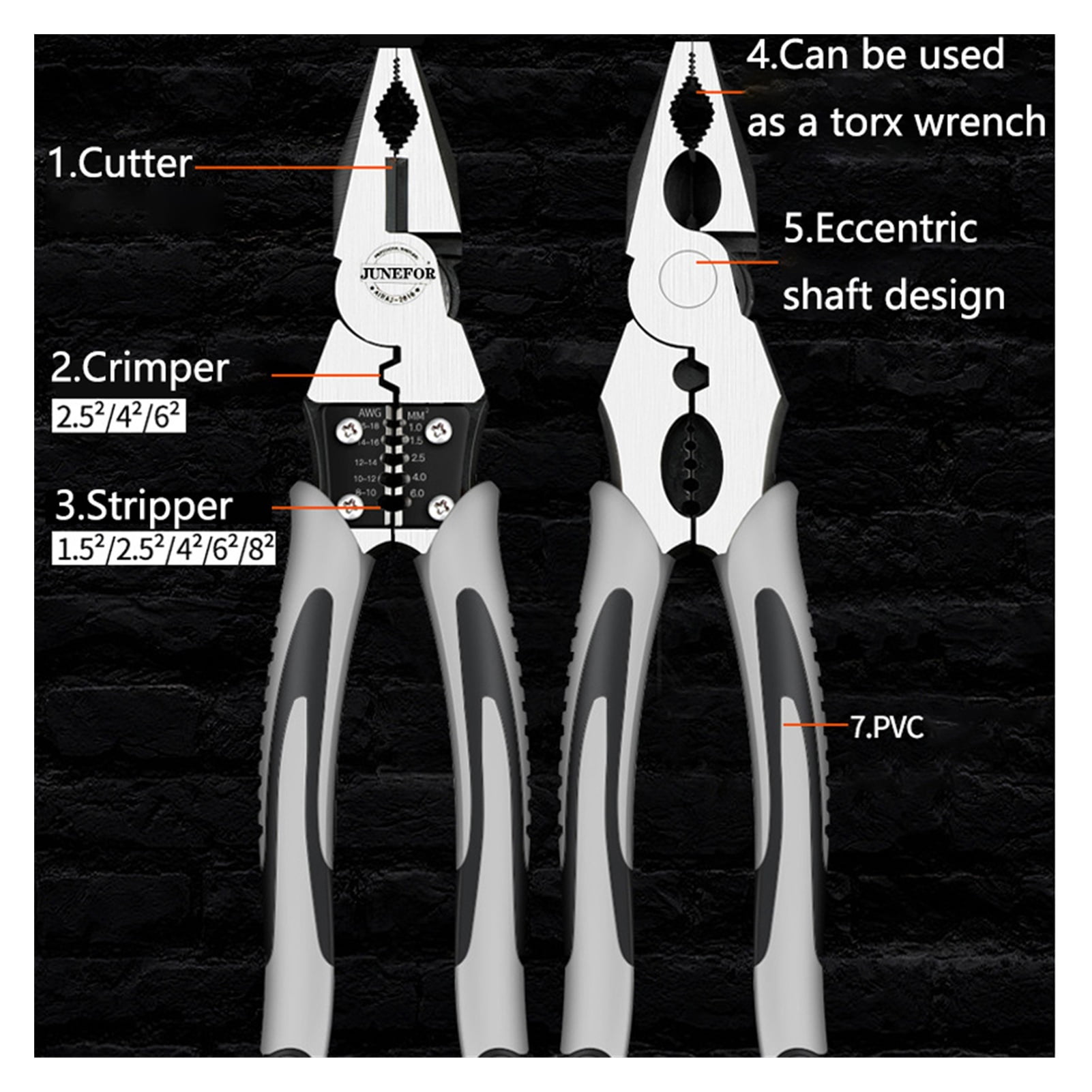 7 Inch Multifunction Pliers Set Combination Pliers Stripper/Crimper/Cutter Heavy Duty Wire Pliers Diagonal Pliers Hand Tools ,Durability That Lasts
