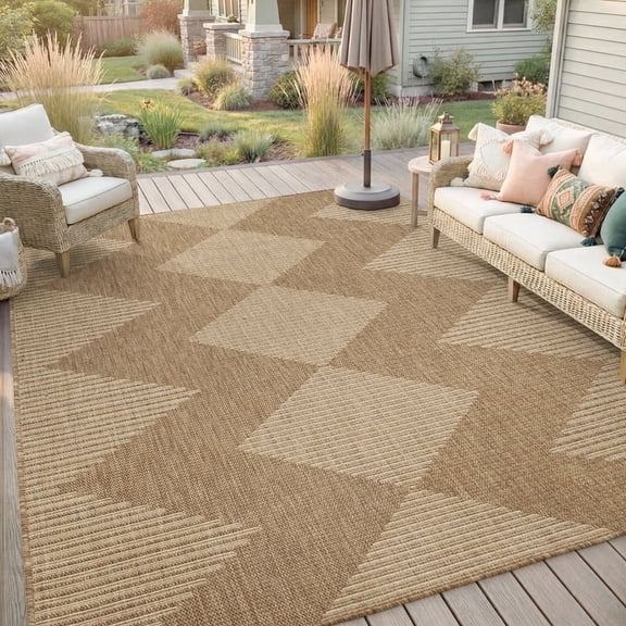 SIXHOME Outdoor Rugs 6'x9' Patio Porch, Bohemian Geometry Indoor Outdoor Rug, Balcony RV Garden Carpet Brown