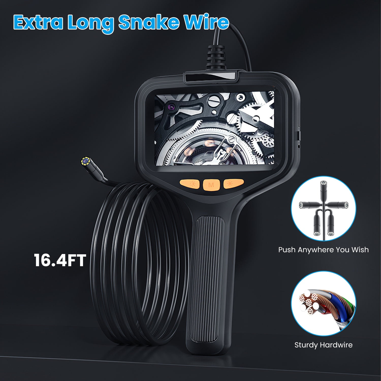 4.3in Borescope,  Endoscope Camera with Light, IP67 Waterproof Endoscope, 1080P HD Inspection Camera, with 16.4ft Wire