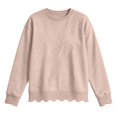 thumbnail image 3 of Women's Crew Neck Long Sleeve Sweatshirt Drop Shoulder Scallop Hem Casual Pullover Top Fall Layering Beige,XXL, 3 of 3