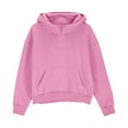 thumbnail image 5 of HomeDM Girls Sweatshirts Quarter Zip Long Sleeve Hooded Pullover Tops Kids Solid Color Lightweight Fall Winter Hoodies with Pocket Thumbholes, Pink Size 5-6 Years, 5 of 9