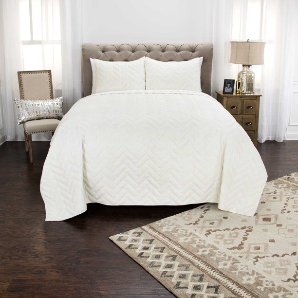 Rizzy Home Cotton 90"x92" Indigo Geometric Bedding