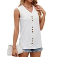 thumbnail image 4 of Hibeli Women's Eyelet V-Neck Buttoned Sleeveless Solid Color Tank Top, 4 of 7