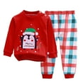 thumbnail image 2 of CUZIBR Boys Christmas Clothing Outfit Fall Winter Sleepwear Cute Print Long Sleeve Crewneck Comfortable Homewear For Children Dailywear Streetwear,Red1,12-18 Months, 2 of 3