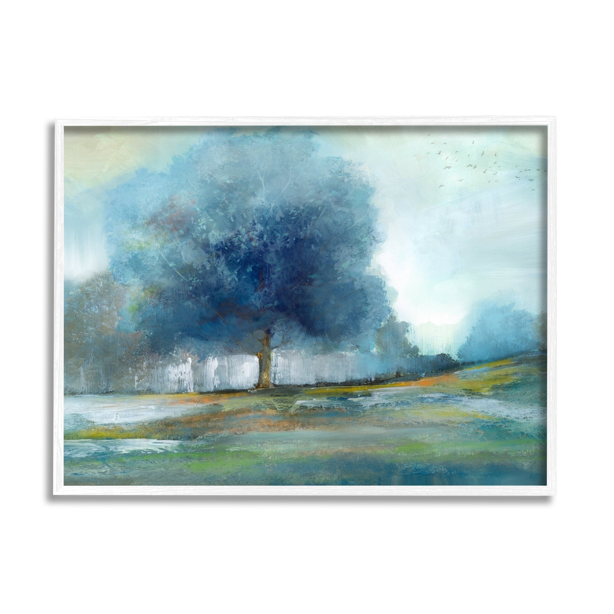Stupell Industries Rural Blue Tree Abstract Painting Landscape Painting White Framed Art Print Wall Art