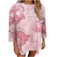 thumbnail image 1 of Camiseta holgada estampada a la moda para mujer, blusa de manga 3/4 de longitud media, Tops informales con cuello redondo Pompotops  FGAJ3647, 1 of 6