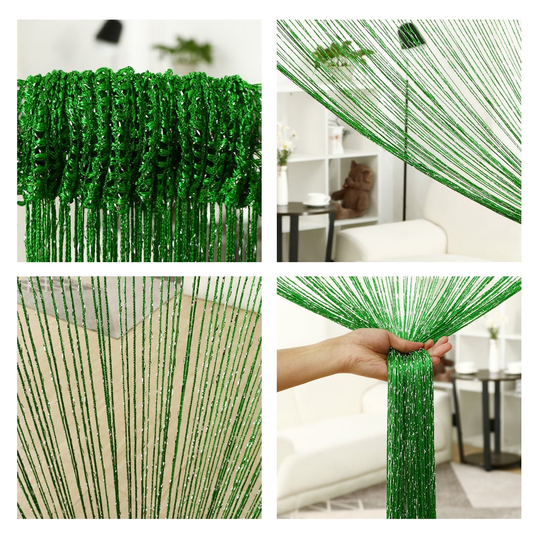 Unique Bargains Thread Strip Curtain Fringe Panel 39" x 79" Green