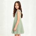 thumbnail image 7 of QIUOMBBP Flutter Sleeve Dress Short for Girls Solid Color Crewneck Dresses Fashion Summer Outdoor Clothes Green 5-6Years, 7 of 7