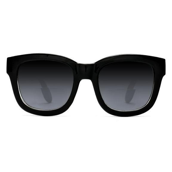 Bi-Focal Sun Readers Round Marlene Dietrich Sunglasses Shiny Black - 2.5 / Shiny Black