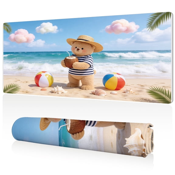 LIVEKEY Mouse Pad 80x40cm Extra Large Non Slip Stitched Durable Easy Clean Teddy Bear Beach Coconut Ball Seashell for Gaming Office