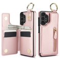 thumbnail image 2 of JTCASES for Samsung Galaxy A52 5G Case, PU Leather Lychee Pattern Zipper Purse Finger Ring Buckle Card Slots Stand Shell for A52 5G Wear-resistant Shockproof Wallet Cover, Rosegold, 2 of 8