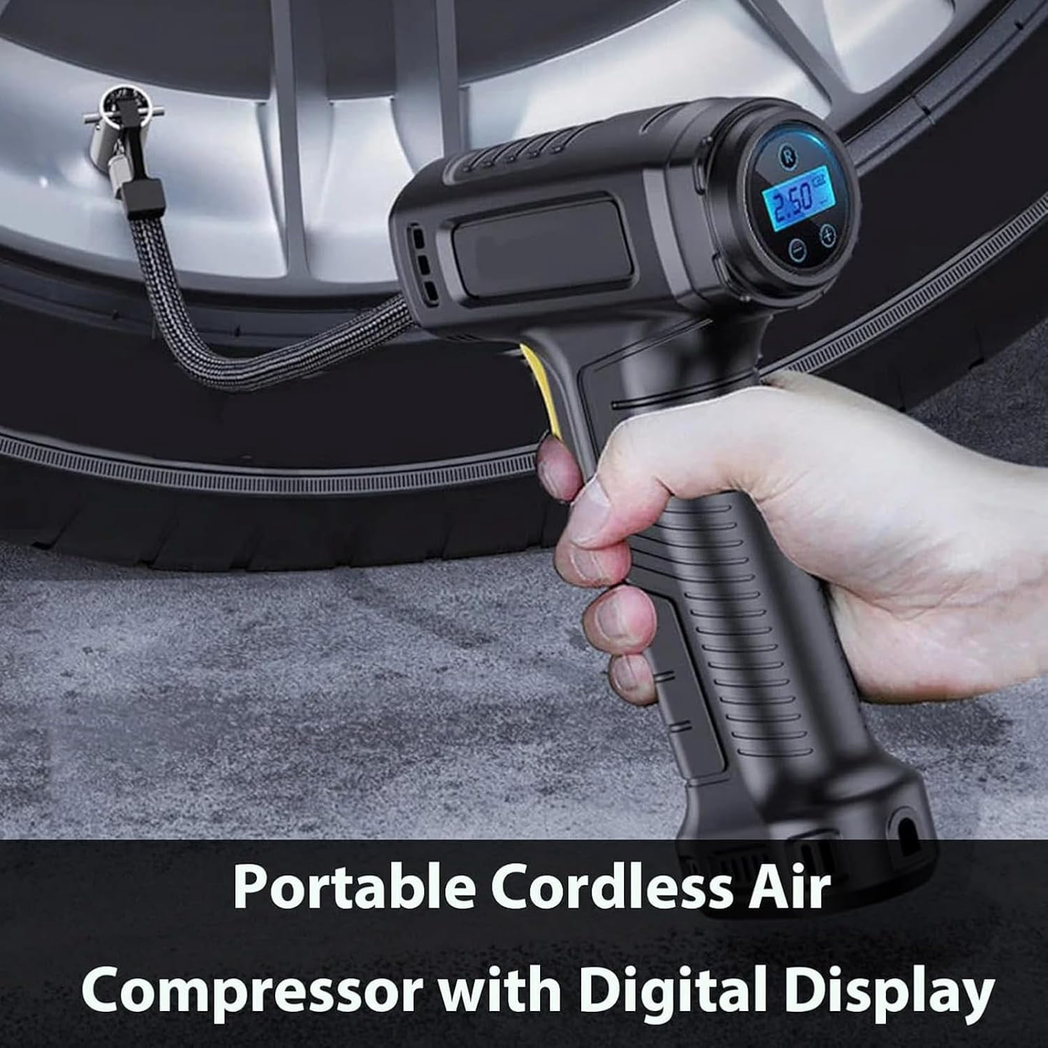 Portable Cordless Air Compressor with Digital Display, 150PSI Fast Tire Inflator with LED Light, Auto Stop Air Pump for Car Bike Motorcycle Balloons
