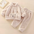thumbnail image 2 of AJTQTH Kids Winter Outwear 2PC Set Toddler Unisex Stand Neck Long-Sleeved Plush Coat Cartoon 3D Appliques Flannel Thicken Jackets+Elastic-Waisted Wide-Leg Joggers Beige 110, 2 of 3