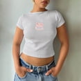 thumbnail image 2 of Women Korean Style Printed Round Neck Short Sleeve T Shirt Versatile and Slim Fit Cropped Shirt Vintage Tops, 2 of 4