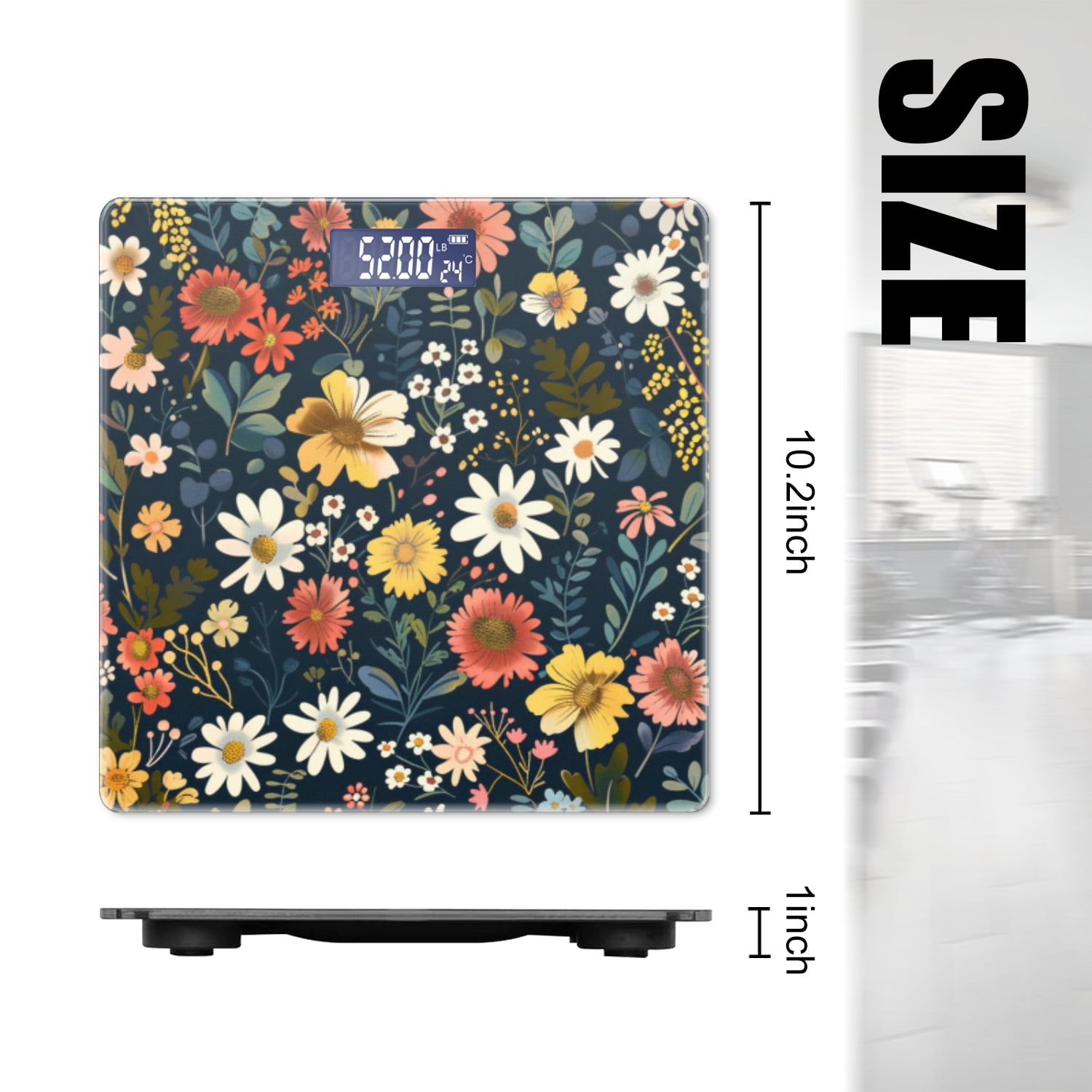High Precision Body Weight Scale Smart Bathroom Scales with Large LCD Display(400lbs),Decorative for Bedroom-Vintage Daisies And Wildflowers