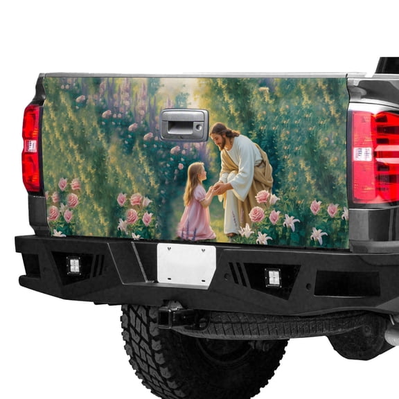 Jesus Holding Child Tailgate Wrap – Christian Faith Garden Art Truck Tailgate Decal, Inspirational Religious Rear Gate Wrap