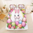 thumbnail image 5 of Erosebridal Watercolor Easter Egg Bed Sheets,Cute Cartoon Animal Rabbit Kawaii Floral King Sheets For Kids Girls 4pcs, 5 of 6