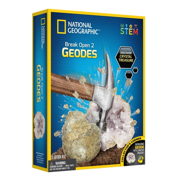 National Geographic Break Open 2 Geodes Science Kit, Kids 8 Years and up Includes Goggles