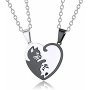Best Friend Heart Yin Yang Cat Friendship Necklace For Women Men Black & White Matching Puzzle Cat Couples Necklace Relationship Jewelry Gift for Couples Best Friends