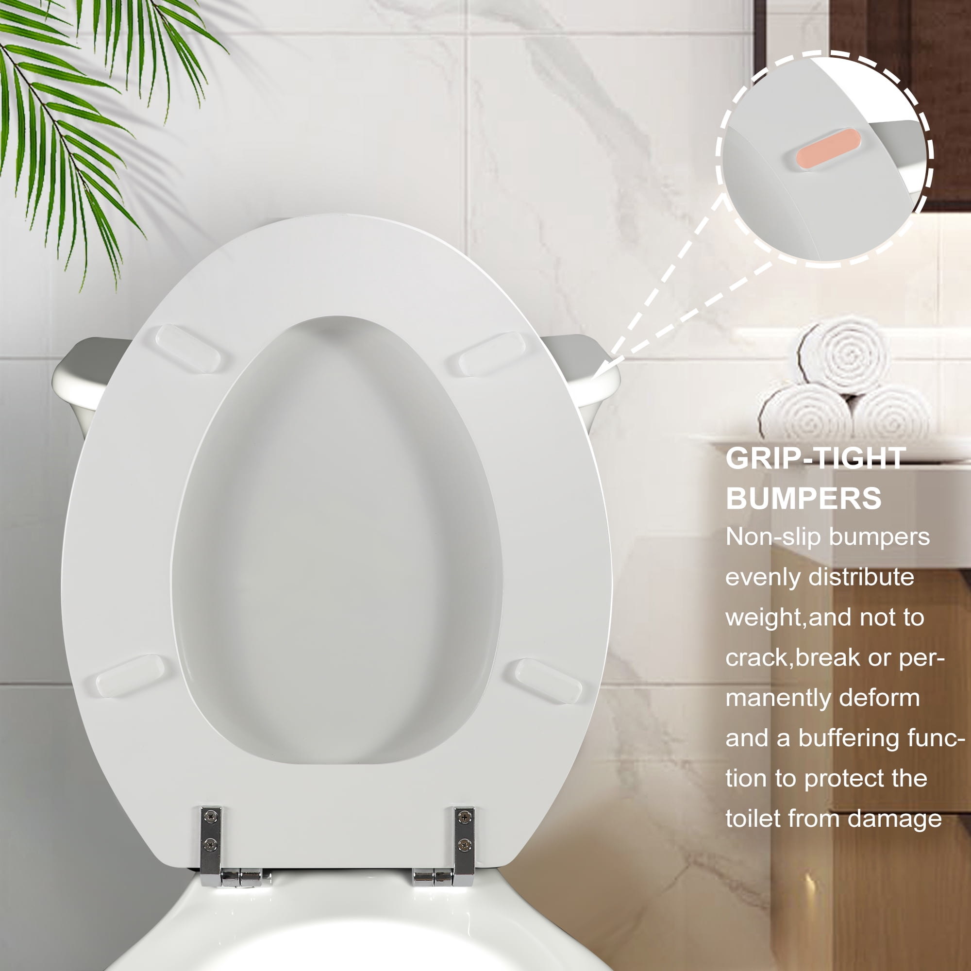 Angol Shiold Wood Elongated Toilet Seat, White Toilet Seat, Easy Clean, Metal Hinges ( Elongated 18.5'', White )