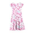 thumbnail image 5 of Bainana Summer Dresses For Girls Teen Tie Dye Floral Print Ruffled Sleeve Crew Neck Dress Breathable Casual Little Girls Holiday Party Street Wear Pink Size 6-7 Years, 5 of 5