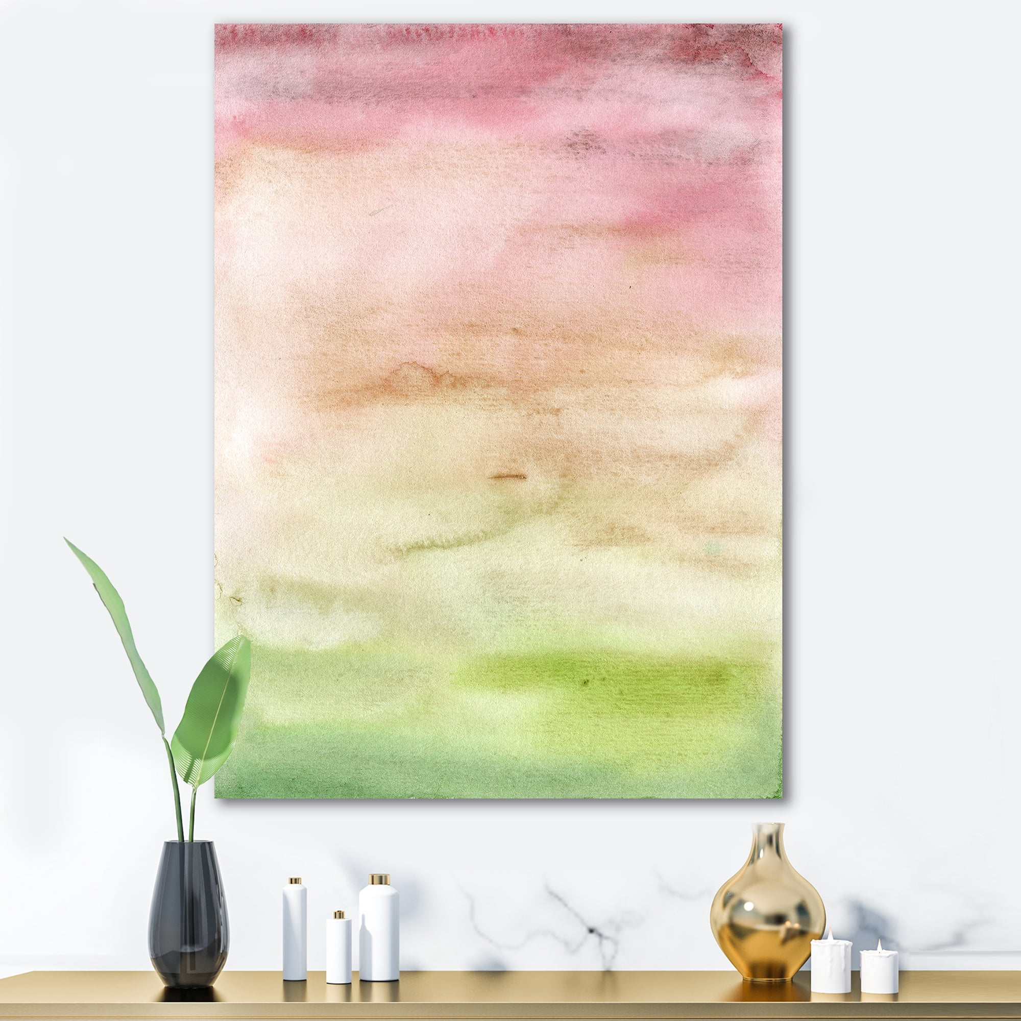 Designart ' Abstract Sunset With Pink Green and Beige ' Modern Canvas Wall Art Print
