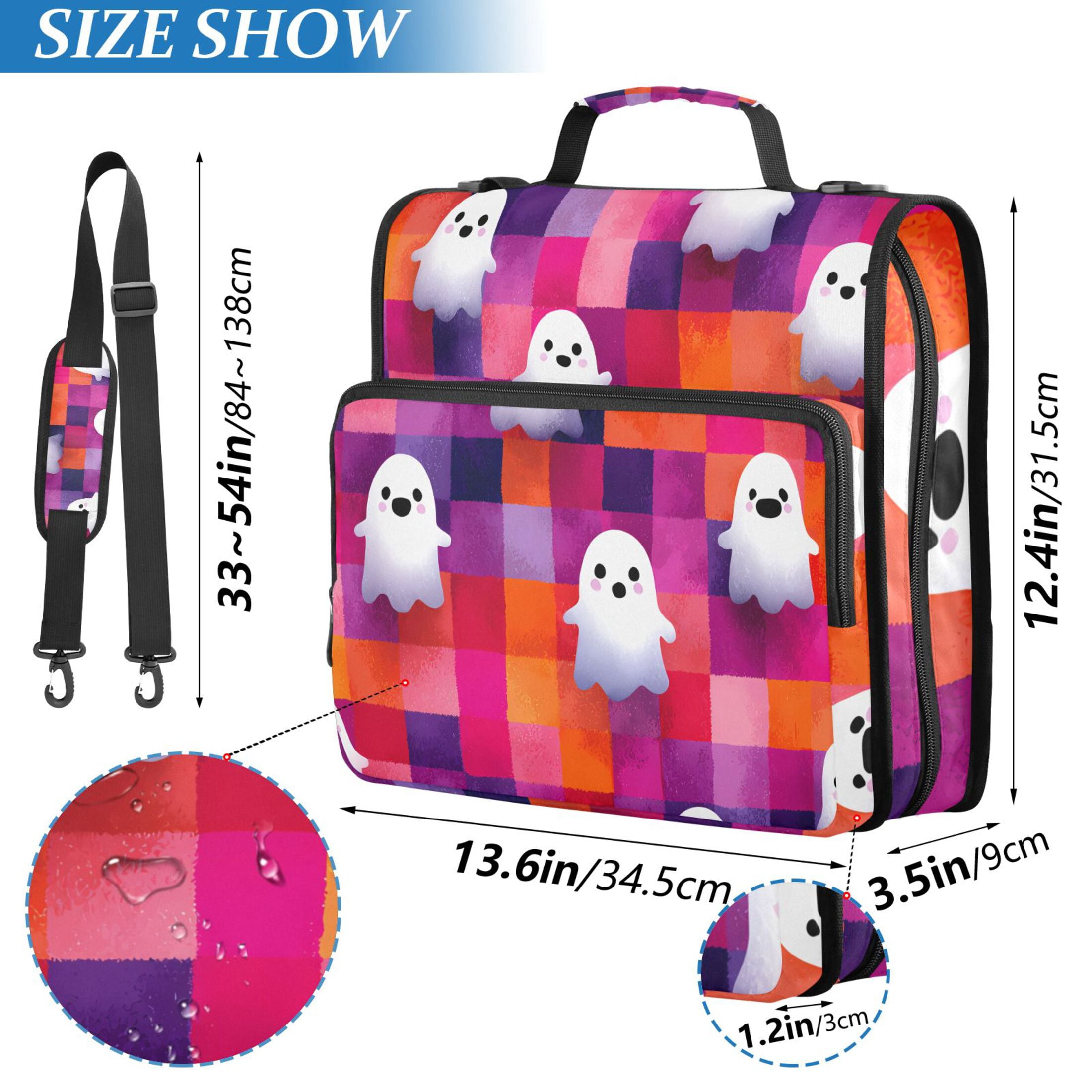 3 Ring Zipper Binder with Shoulder Strap Waterproof Trapper Keeper 2 Inch D-Ring 500 Sheets Capacity Cute Ghost on Checkered