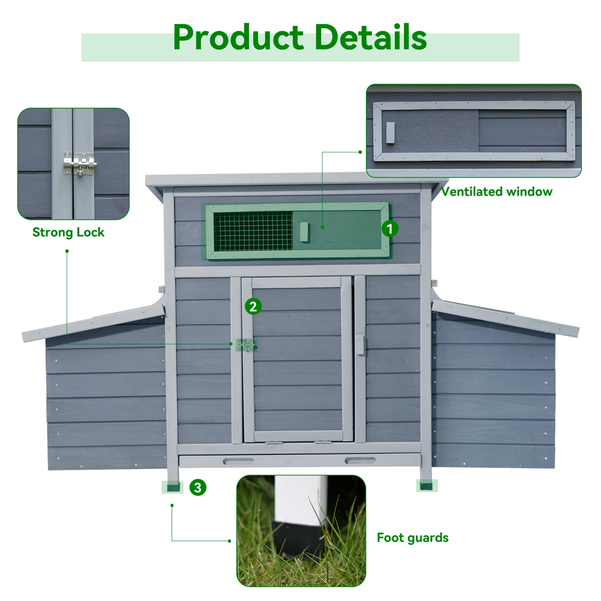 Aukfa Large Chicken Coop Wooden 6 Nesting Boxes Chicken Cage for Outdoor, Backyard, Dark Gray