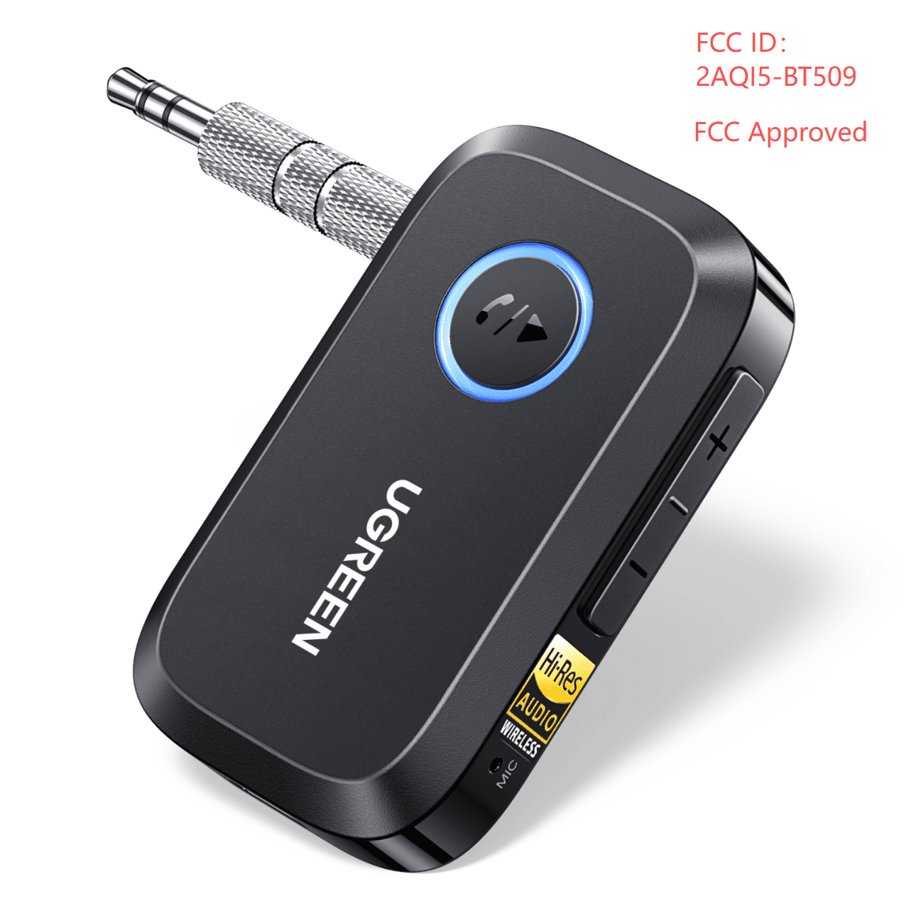 GREEN Bluetooth 6.0 Receiver for Car with LDAC, AI Noise Cancelling AUX Bluetooth Adapter, Hi-Res Wireless Audio Receiver for Home Stereo, 17H Battery - Black
