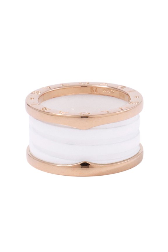 Pre-Owned BVLGARI B-ZERO1 ring, 4-band, 18K pink gold/white ceramic, ring size 54.