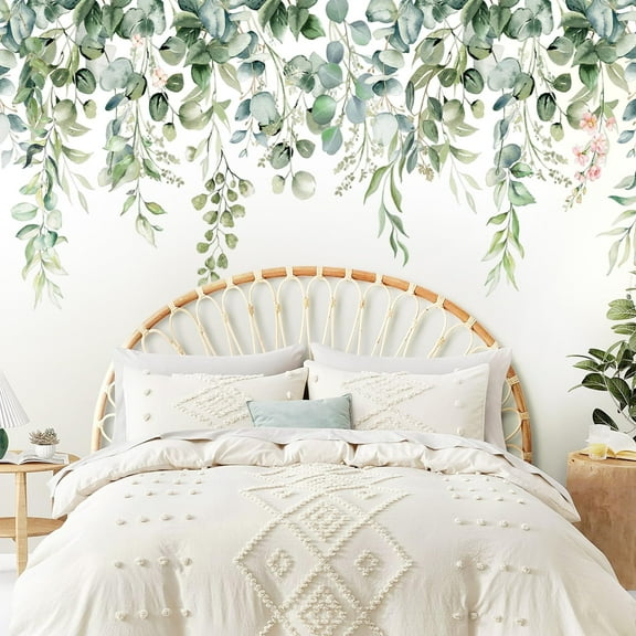 Neasyth Watercolor Floral Wall Decals, Peel and Stick Hanging Leaf Plant Giant Wall Stickers for Bedroom Living Room