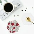 thumbnail image 5 of Kll Hexagon Drink Coasters Set Of 4,Pu Leather Absorbent Coasters Set Decorative Coffee Cup Coasters Housewarming Gift For Home Decor-Leaves And Anemone Flowers In Red Grey, 5 of 9