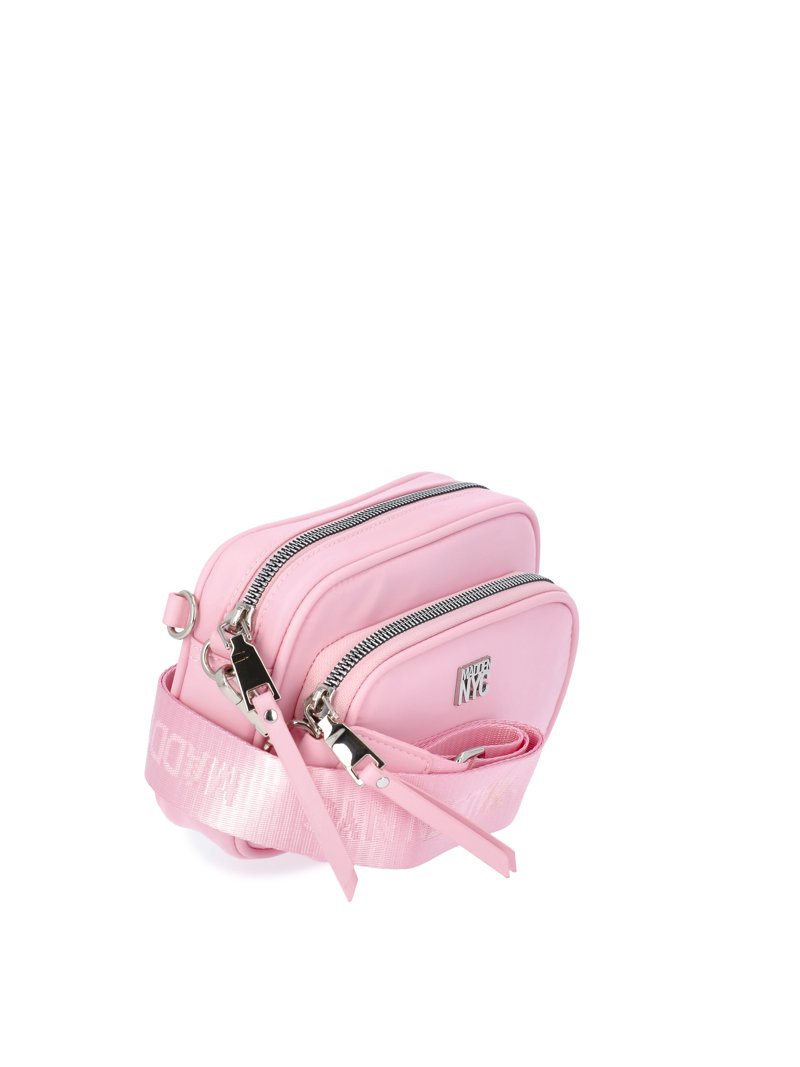 Madden NYC Women's Nylon Camera Handbag with Charm Keychain, Pink