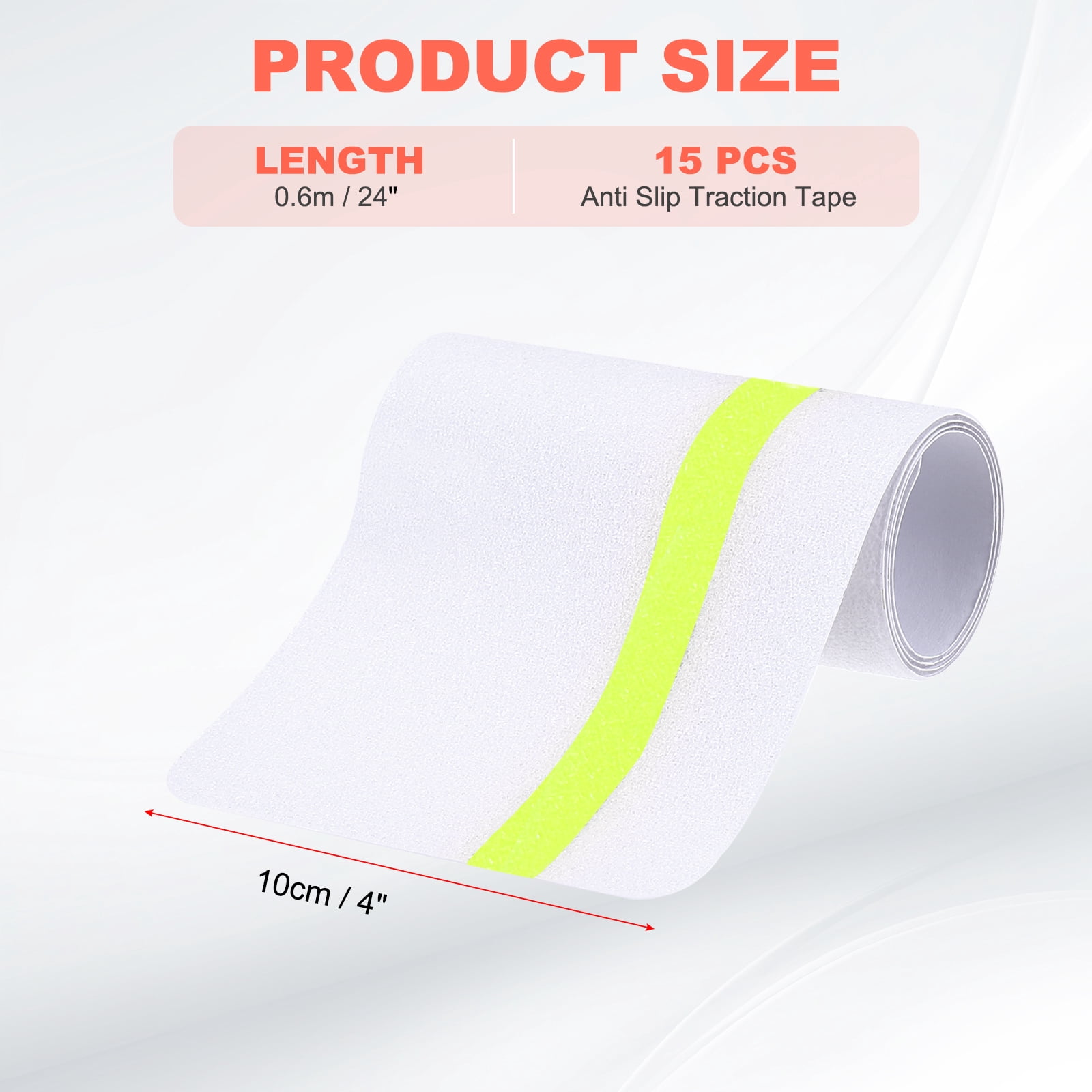 15pcs Anti Slip Traction Tape 4 Inch x 24 Inch Stair Grip Friction Adhesive Non Skid Tape Waterproof White with Yellow Tape