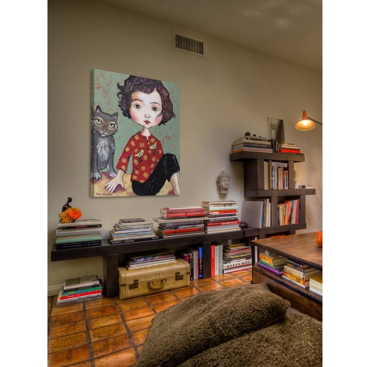 "Cat Loves Birds" Painting Print on Wrapped Canvas