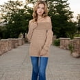 thumbnail image 2 of Women's Off-Shoulder Ribbed Knit Sweater with Long Sleeves - Medium, Beige, 2 of 6
