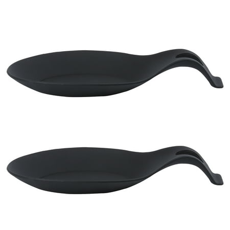 

OUNONA 2pcs Silicone Spoon Rests Kitchen Utensil Holder Heat Resistance Spoon Rack Spoon Pad for Home Restaurant (Black)