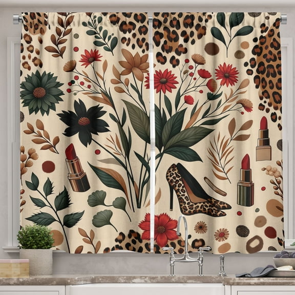 Ambesonne Autumnal Kitchen Curtains, Cozy Fall Feminine Art, 55"x24", Champagne Ginger