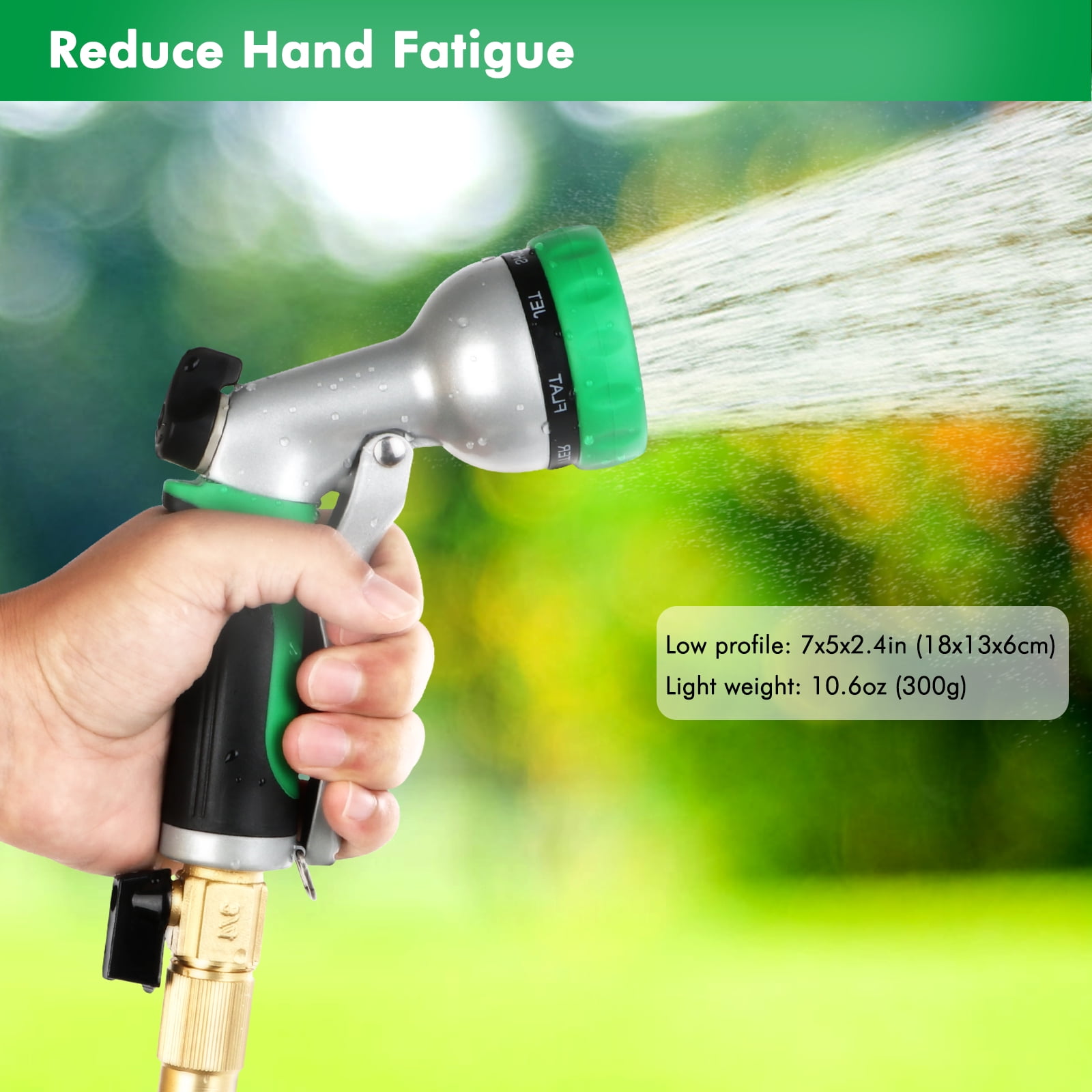 Restmo Garden Hose Nozzle, Heavy Duty Metal Water Hose Nozzle with 7 Adjustable Spray Patterns, High Pressure Hand Sprayer with Flow Control, Green