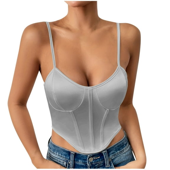 Oplxuo Women’s Crop Tops Sexy V Neck Spaghetti Strap Sleeveless Crop Bustier Slim Fit Going Out Party Club Crop Camis Tops