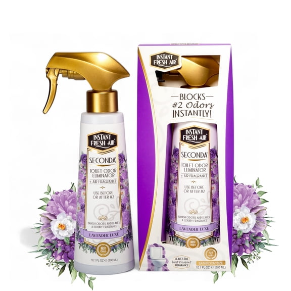 Instant Fresh Air Seconda Premium Toilet Spray - Toilet Bowl Odor Eliminator - Long Lasting Bathroom Deodorizer, Lavender Fragrance - 10.1 fl oz.
