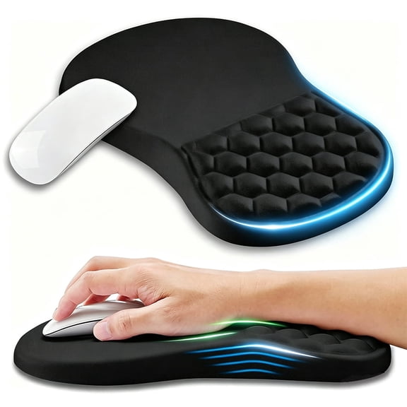 Ergonomic Mouse Pad Wrist Support with Memory Foam Massage Bulge, Carpal Tunnel Pain Relief Mousepad Wrist Rest for Mouse(12x8 inch, Black)