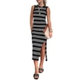 thumbnail image 1 of Vestido PRETTYGARDEN Ajustado a Rayas con Aberturas Negro XL, 1 of 5