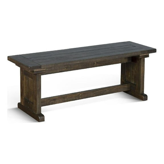 Camie Side Dining Bench- Plank Seat- Dark Brown Mahogany Wood 48 Inch
