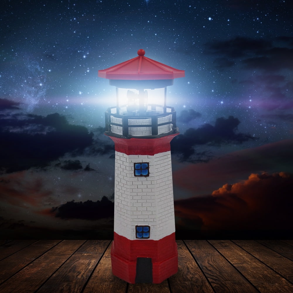 Lighthouse Solar LED Light Outdoor Garden Yard Rotating Beam Sensor Beacon Lamp