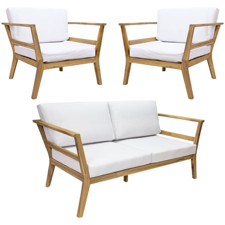 Sunnydaze Bodie 3-Piece Acacia Outdoor Conversation Set with Loveseat and Chairs, Bone White
