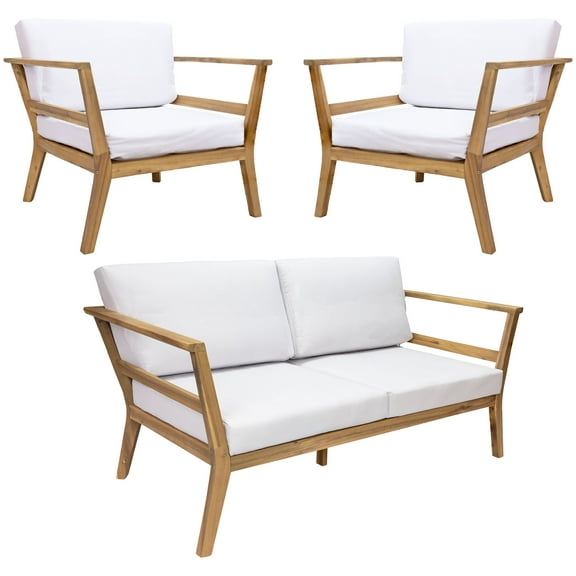 Sunnydaze Bodie 3-Piece Acacia Outdoor Conversation Set with Loveseat and Chairs, Bone White