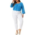 thumbnail image 2 of Agnes Orinda Women's Plus Size Tops Long Sleeve Crochet Panel Hollow Out Pleated Casual Tunics Blouse 3X Sky Blue, 2 of 6