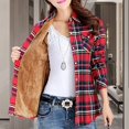 thumbnail image 4 of Skymirror Women Autumn Winter Plaid Print Shirt Coat Lapel Long Sleeve Pockets Single Breasted Jacket Thick Fleece Lining Casual Outerwear, 4 of 8